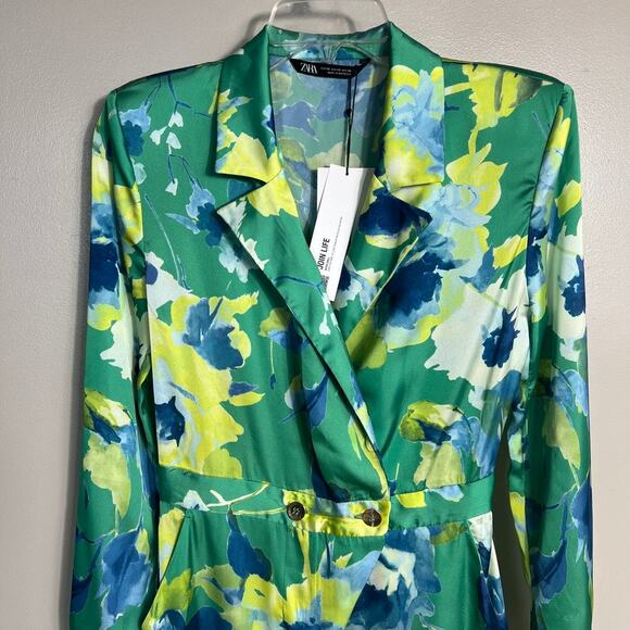NWT ZARA Collared Floral Print Jumpsuit Green Multicolor Long Sleeve Size XS - Picture 4 of 8